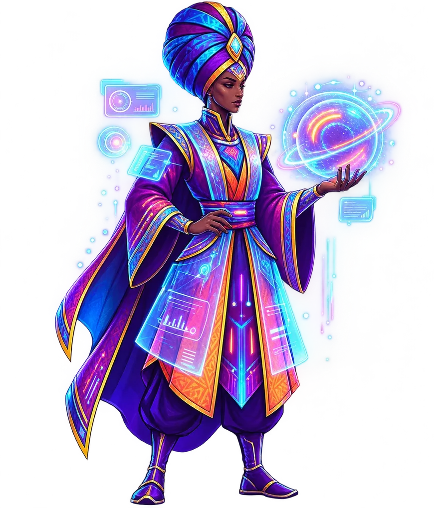 The Bvndle festival guide, holding a glowing reward orb